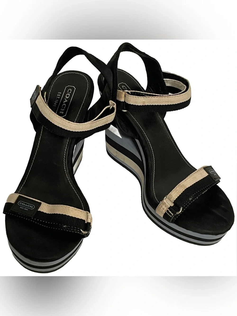 Coach Mylar Webbing Cut Out Wedge Sandals 8.5 b